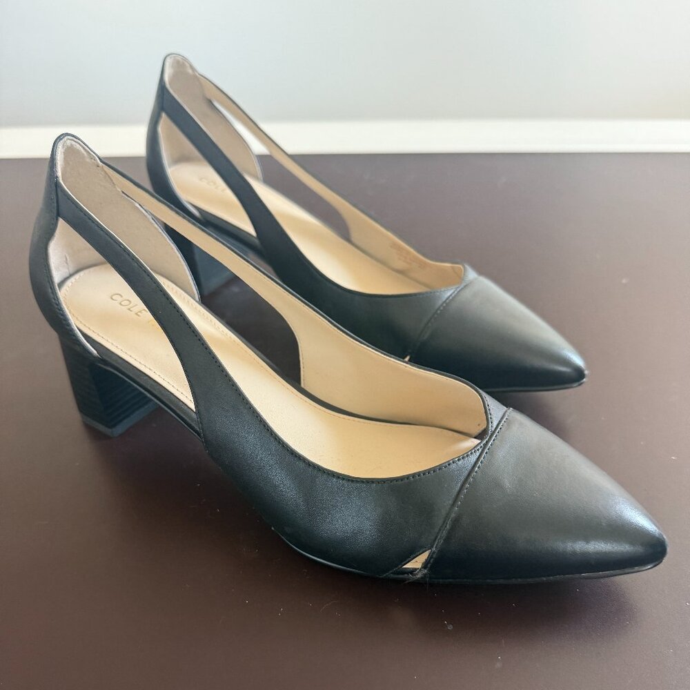 Cole Haan Black Leather Block Heel Slingback Pumps – Size 7.5